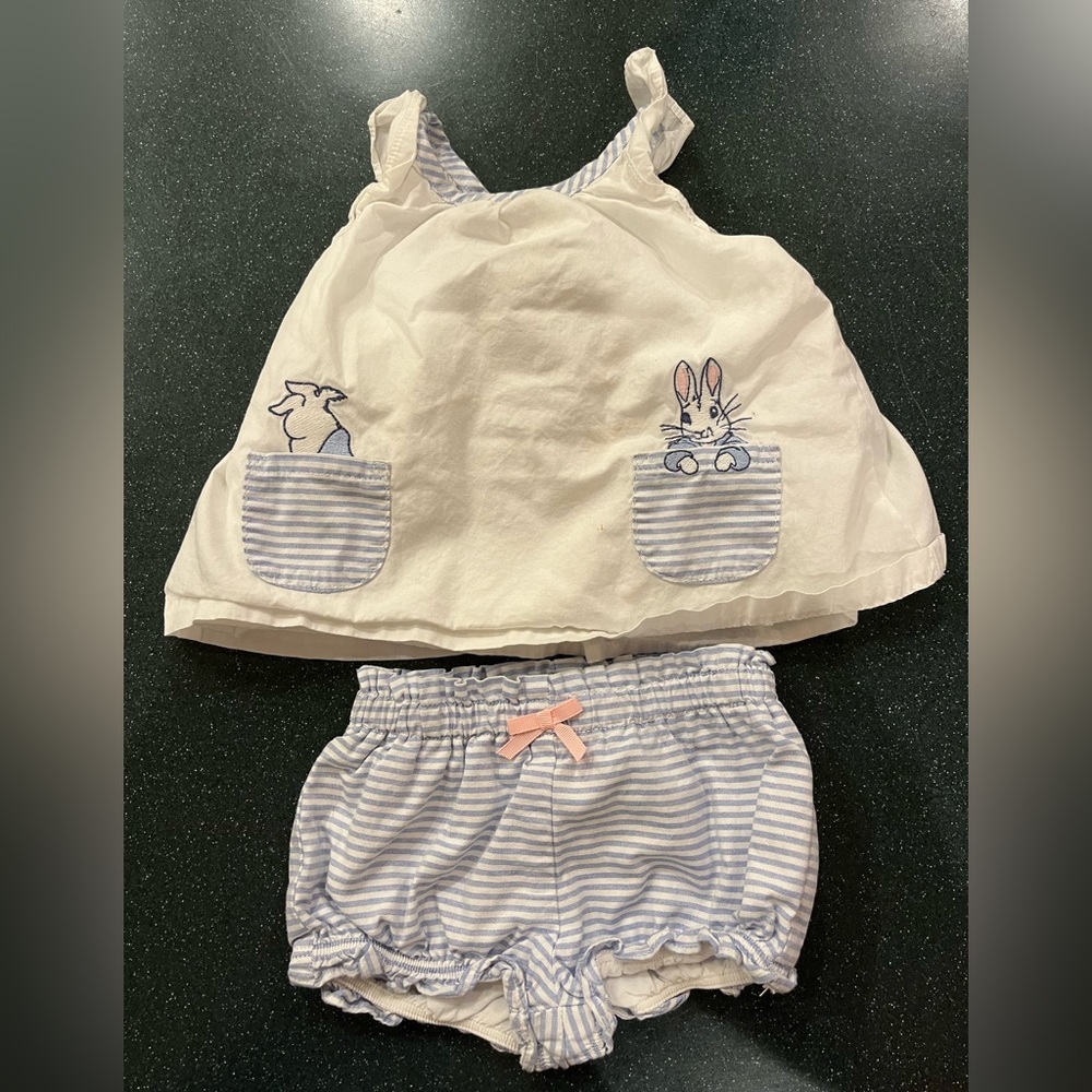 Gymboree Peter Pan outfit ruffle white blue embroidered 3-6 months